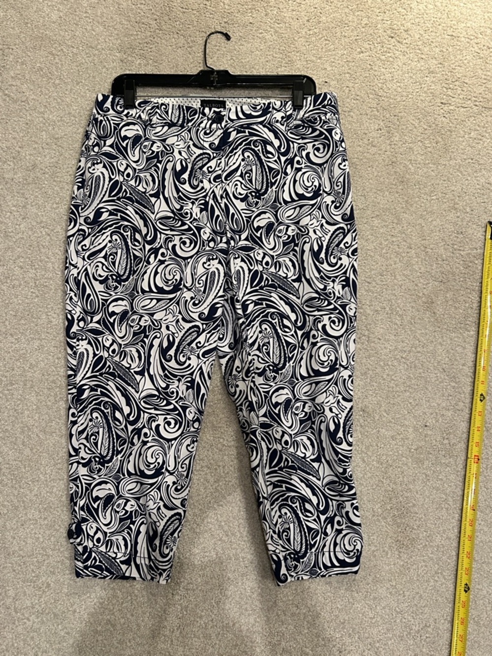 Talbots Navy & White Paisley Stretch Pants - Size 12P